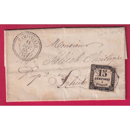 TAXE N°3 CAD TYPE 22 CAMPITELLO CORSE PONT LECCIA SUR TIMBRE 1865 LETTRE