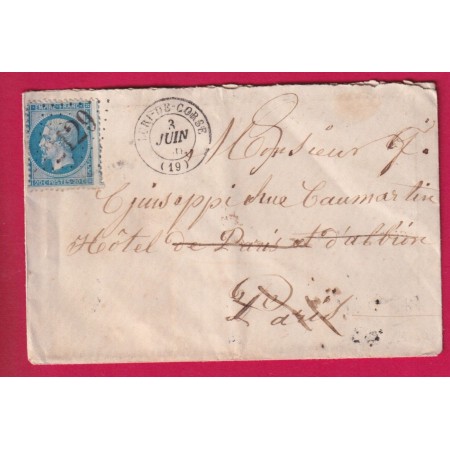 N°22 VARIETE PIQUAGE A CHEVAL GC 2129 LURI DE CORSE POUR PARIS 1866 LETTRE