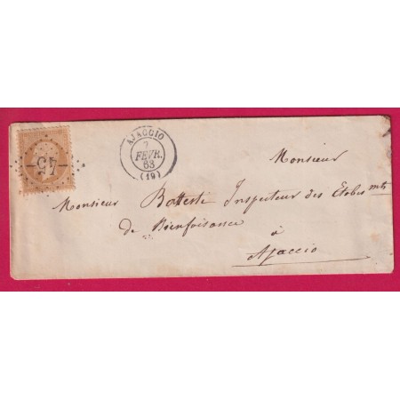 N°21 GC 45 AJACCIO CORSE POUR AJACCIO 1863 LETTRE
