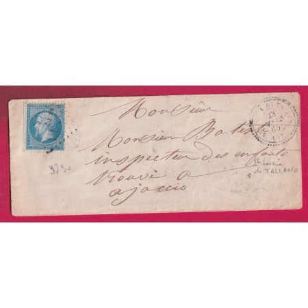 N°22 GC 3790 STE LUCIE DE TALLANO CORSE 1865 CAD TYPE 22 POUR AJACCIO INDICE 13 LETTRE