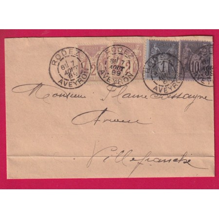 N°83 85 X2 89 DAGUIN JUMELE  RODEZ AVEYRON 1889 POUR VILLEFRANCHE LETTRE