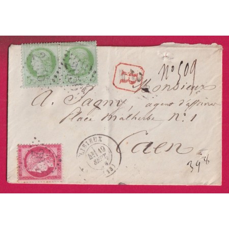N°53 PAIRE + 57 GC 2056 LISIEUX CALVADOS REOMMANDE POUR CAEN LETTRE
