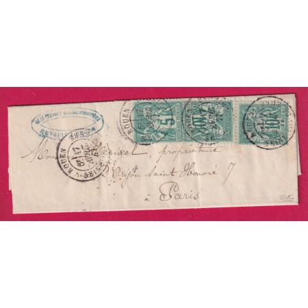 N°76 X2 + 75 CAD ROUEN SEINE INFERIEURE POUR PARIS SIGNE CALVES RARE LETTRE