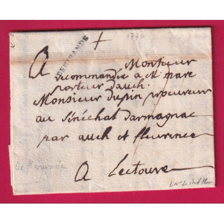 MARQUE DE MIRANDE GERS 1770 POUR LECTOURE LENAIN N°2 INDICE 12 LETTRE