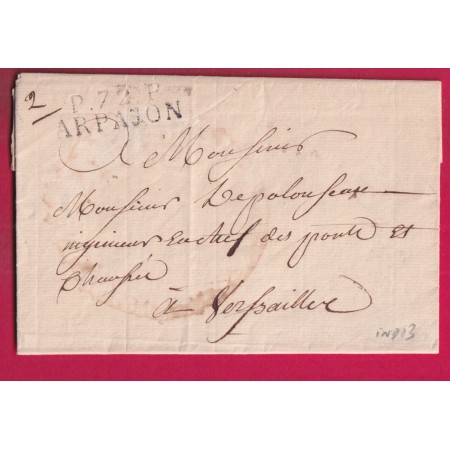 MARQUE P72P ARPAJON SEINE ET OISE POUR VERSAILLES INDICE 13 MARQUE BALIEUE AU DOS LETTRE