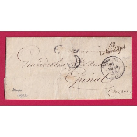 CURSIVE 82 LE VAL D'AJOL 24mm VOSGES INDICE 16 1854 T15 PLOMBIERES POUR EPINAL LETTRE