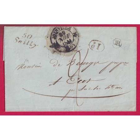 CURSIVE 50 SAILLY HAUTE MARNE CAD TYPE 12 JOINVILLE 1845 POUR ECOT INDICE 14 LETTRE