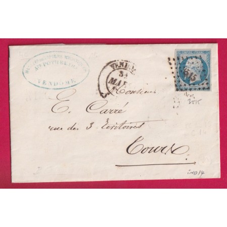 N°14 BLEU LAITEUX PC 3515 CAD TYPE 14 VENDOME LOIR ET CHER POUR TOURS INDRE ET LOIRE INDICE 14 LETTRE