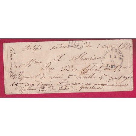 GUERRE 1870 PRISONNIER DE GUERRE SCHLESWIG 1.2.1871 ARMEE DU NORD POUR GRAVELINES NORD LETTRE