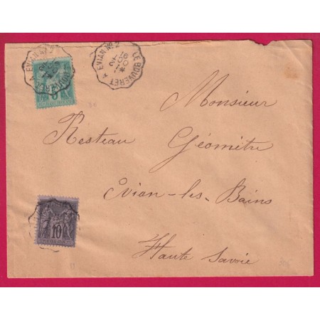 N°75 89 CONVOYEUR LIGNE LE BOUVERET A EVIAN N°2 1891 POUR EVIAN LES BAINS LETTRE