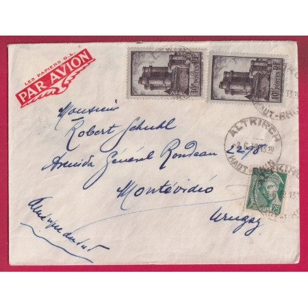 N° 393 X2 + 411 ALTKIRCH HAUT RHIN POUR MONTEVIDEO URUGUAY 1939 LETTRE
