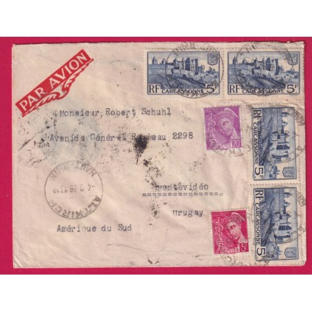 N° 392 X4 + 406 410 ALTKIRCH HAUT RHIN POUR MONTEVIDEO URUGUAY 1939 LETTRE