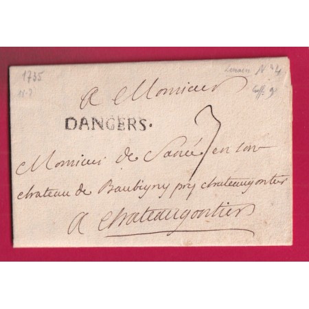 MARQUE D'ANGERS MAINE ET LOIRE 1735 POUR CHATEAUGONTIER LENAIN N°4 INDICE 11 LETTRE