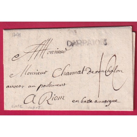 MARQUE D' ARPAJON SEINE ET OISE 1771 LENAIN N°2 INDICE 12 POUR RIOMS PUY DE DOME LETTRE