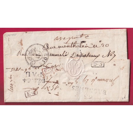 DOUBLE DEBOURSE DEB 63 BAGNERES + DEB 64 PAU HAUTES ET BASSES PYRENEES DEPART CHATELLERAULT VIENNE 1825 LETTRE