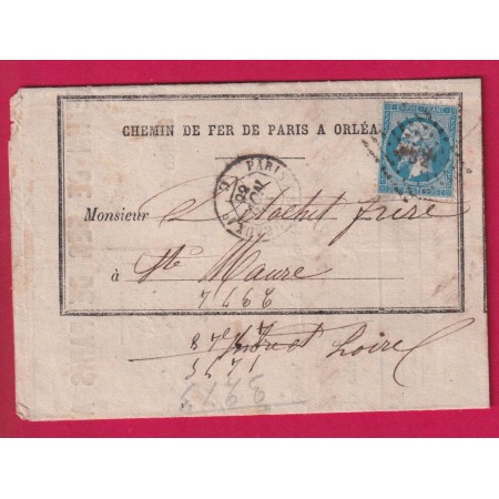 N°22 AMBULANT DE JOUR PARIS A BORDEAUX 1° LOSANGE PB2° CACHET DE GARE STE MAURE DE TOURAINE INDRE ET LOIRE 1866 LETTRE