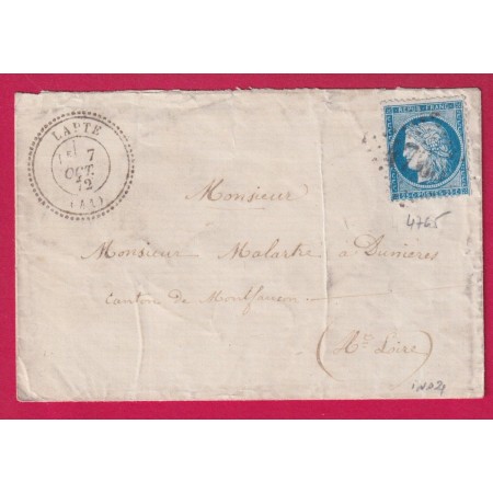 N°60 GC 4765 LAPTE HAUTE LOIRE CAD TYPE 24 POUR MONTFAUCON INDICE 21 LETTRE