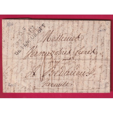 MARQUE 65 ST PAUL DE FENOUILLET PYRENEES ORIENTALES 1826 POUR BEDARIEUX HERAULT INDICE 14 LETTRE