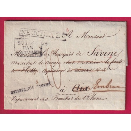 MARQUE SUISSE NEUCHATEL + FRANCO PONTARLIER DOUBS ENTREE SUISSE PONTALIER DEBOURSE DEB AIX BOUCHES DU RHONE LETTRE