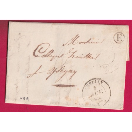 CAD TYPE 14 CREUILLY CALVADOS BOITE RURALE E VER POUR ISIGNY 1847 LETTRE