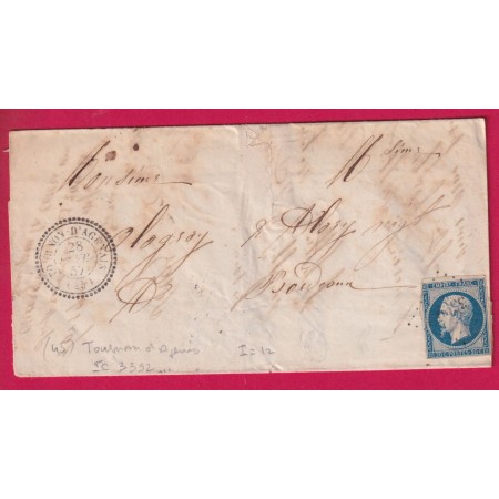 N°14 PC 3392 TOURNON D'AGENAIS LOT ET GARONNE CAD TYPE 22 POUR BORDEAUX INDICE 12 LETTRE