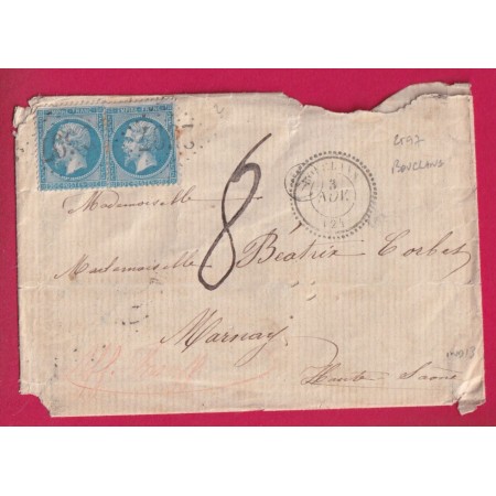 N°22 PAIRE GC 2597 BOUCLAIN DOUBS CAD TYPE 22 TAXE TAMPON 8 POUR MARNAY HAUTE SAONE LETTRE