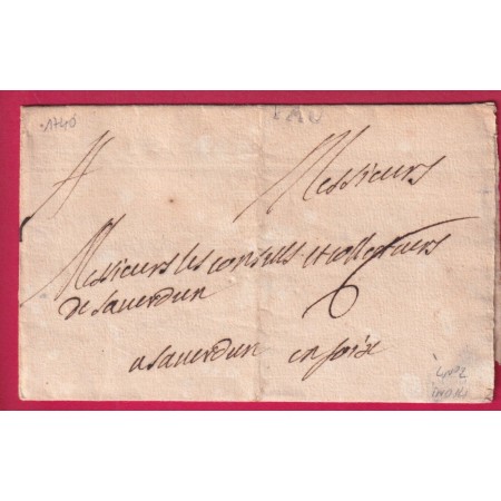 MARQUE PAU BASSES PYRENEES LENAIN N°2 INDICE 14 POUR SAVERDUN ARIEGE 1740 LETTRE