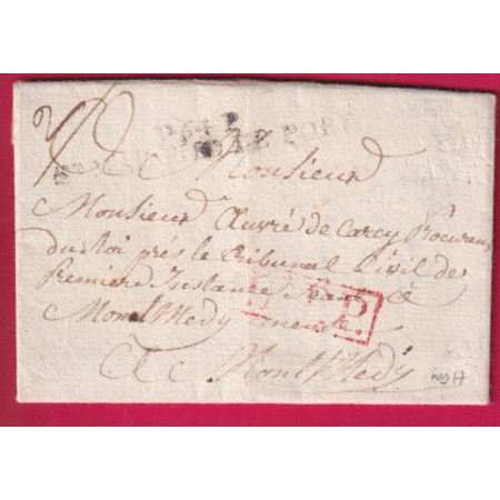 MARQUE P64P ST JEAN PIED DE PORT BASSES PYRENEES PPPP POUR MONTMEDY MEUSE 1821 INDICE 17 LETTRE