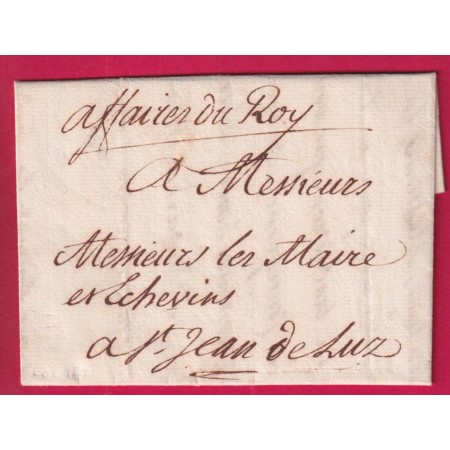 MARQUE MANUSCRIT AFFAIRES DU ROY ROI DE BAYONNE 1770 BASSES PYRENEES POUR ST JEAN DE LUZ LETTRE