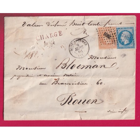 N°14 16 PC 2491 PONTAUDEMER EURE LETTRE CHARGE POUR ROUEN SEINE INFERIEURE LETTRE