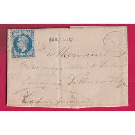 N°29 GC 248 AUVILLARS TARN ET GARONNE BOITE RURALE D BARDIGUES POUR VILLENEUVE D'AGEN LOT ET GARONNE LETTRE