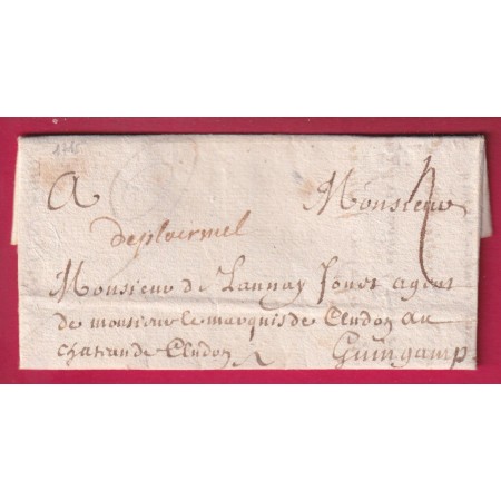 MARQUE MANUSCRIT DE PLOERMEL MORBIHAN 1715 LENAIN N°1 INDICE 13 POUR GUINGAMP LETTRE