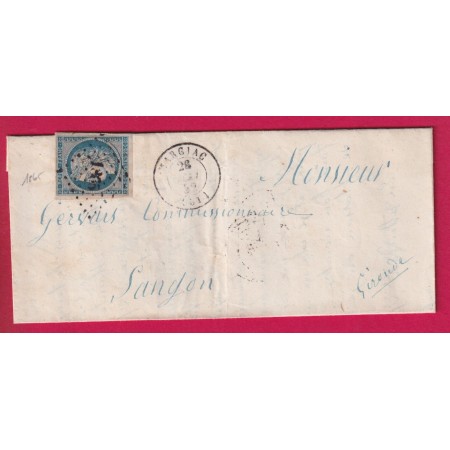 N°4 TTB PC 1865 MARCIAC GERS 1852 POUR LANGON GIRONDE LETTRE