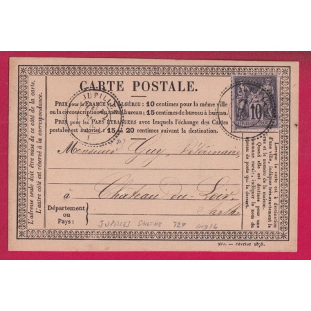N°89 CAD TYPE 24 JUPILLES SARTHE CARTE PRECURSEUR INDICE 16 POUR CHATEAU DU LOIR LETTRE