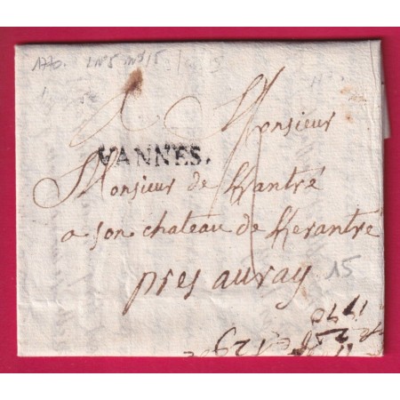 MARQUE VANNES MORBIHAN 1770 LENAIN N°9 INDICE 15 POUR AURAY LETTRE