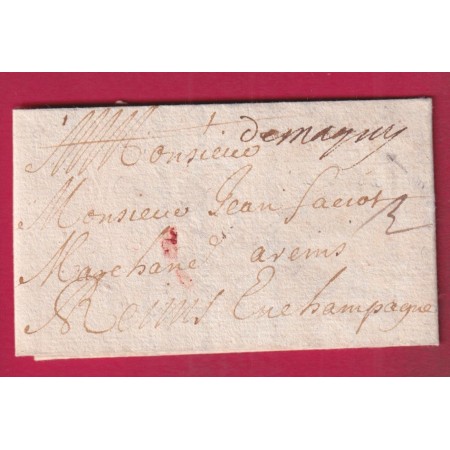 MARQUE MANUSCRIT DE MAGNY EN VEXIN 1697 SEINE ET OISE INDICE 23 POUR REIMS MARNE LETTRE
