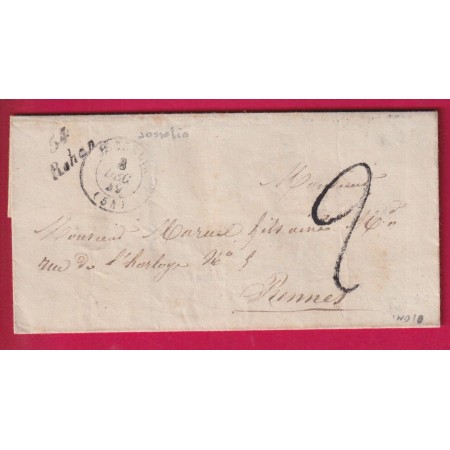 CURSIVE 54 ROHAN MORBIHAN POUR RENNES ILLE ET VILAINE CAD TYPE 15 JOSSELIN 1849 LETTRE