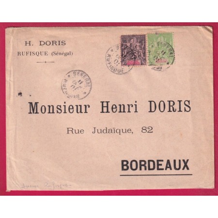SENEGAL RUFISQUE 1901 POUR BORDEAUX TARIF 30C LETTRE