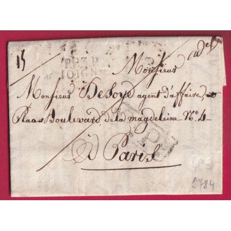 MARQUE P83P JOIGNY YONNE PsPs POUR PARIS 1822 INDCIE 15 LETTRE