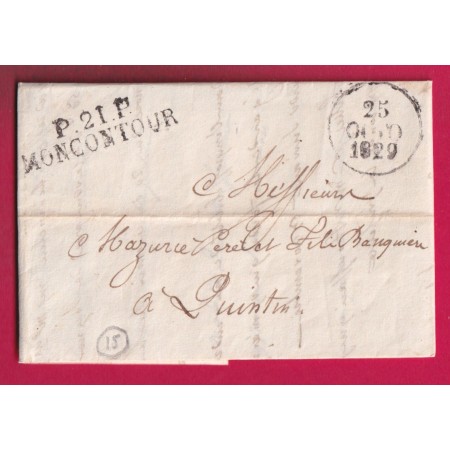 MARQUE P21P MONCONTOUR COTES DU NORD 1829 POUR QUINTIN INDICE 15 LETTRE