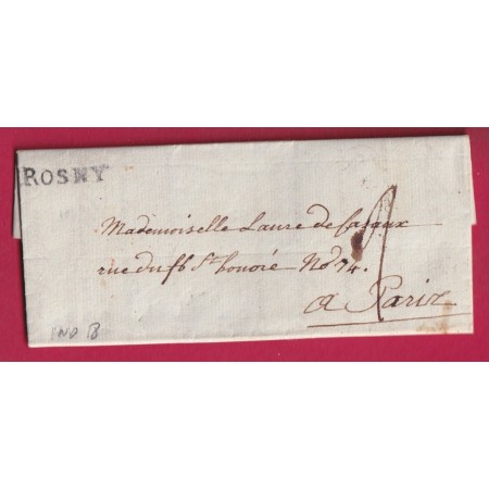 MARQUE ROSNY SEINE ET OISE AN 11 1803 POUR PARIS INDICE 18 LETTRE