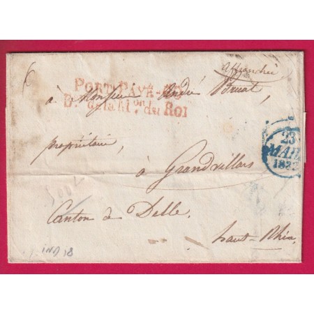 MARQUE PORT PAYE 60 DE LA MAISON DU ROI PARIS 1832 POUR DELLE HAUT RHIN INDICE 18 LETTRE