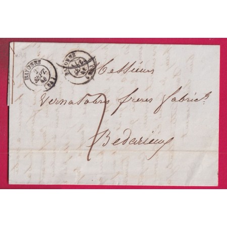 PRECUSEUR APRES LE DEPART BAYONNE BASSES PYRENEES 1 ET 2 SEPT 1841 POUR BEDARIEUX HERAULT LETTRE
