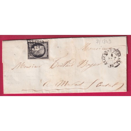 N°3 NOIR SUR BLANC GRILLE CLERMONT FERRAND PUY DE DOME POUR MURAT CANTAL 4 SEPT 1849 LETTRE
