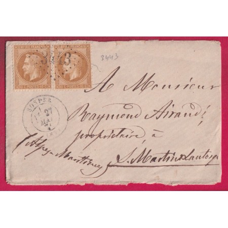 N°28 PAIRE GC 3443 SOSPEL ALPES MARITIMES POUR ST MARTIN LANTOSQUE 1870 LETTRE
