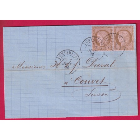N°54 PAIRE TARIF FRONTALIER PONTARLIER DOUBS POUR COUVET SUISSE LETTRE