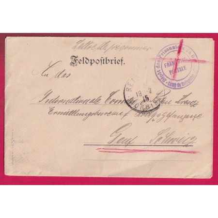 WW1 DEPOT DES PRISONNIERS DE GUERRE CAMP COETQUIDAN FRANCHISE POSTALE MORBIHAN POUR GENEVE SUISSE 1915 LETTRE