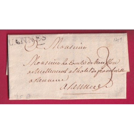 MARQUE VANNES 1759 LENAIN N°5 INDICE 17 MORBIHAN POUR RENNES ILLE ET VILAINE LETTRE