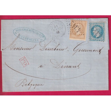 N°28 29 GC 4342 WESSERLING HAUT RHIN POUR DINANT BELGIQUE LETTRE