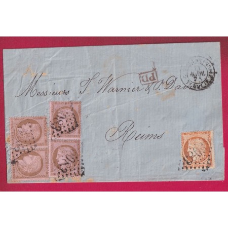 N°58 DEUX PAIRES + 38 GC 5083 CONSTANTINOPLE TURQUIE BFE TURKEY POUR REIMS MARNE LETTRE